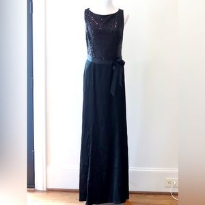 David Meister Sequined black bodice Maxi Dress Evening Gown size 8